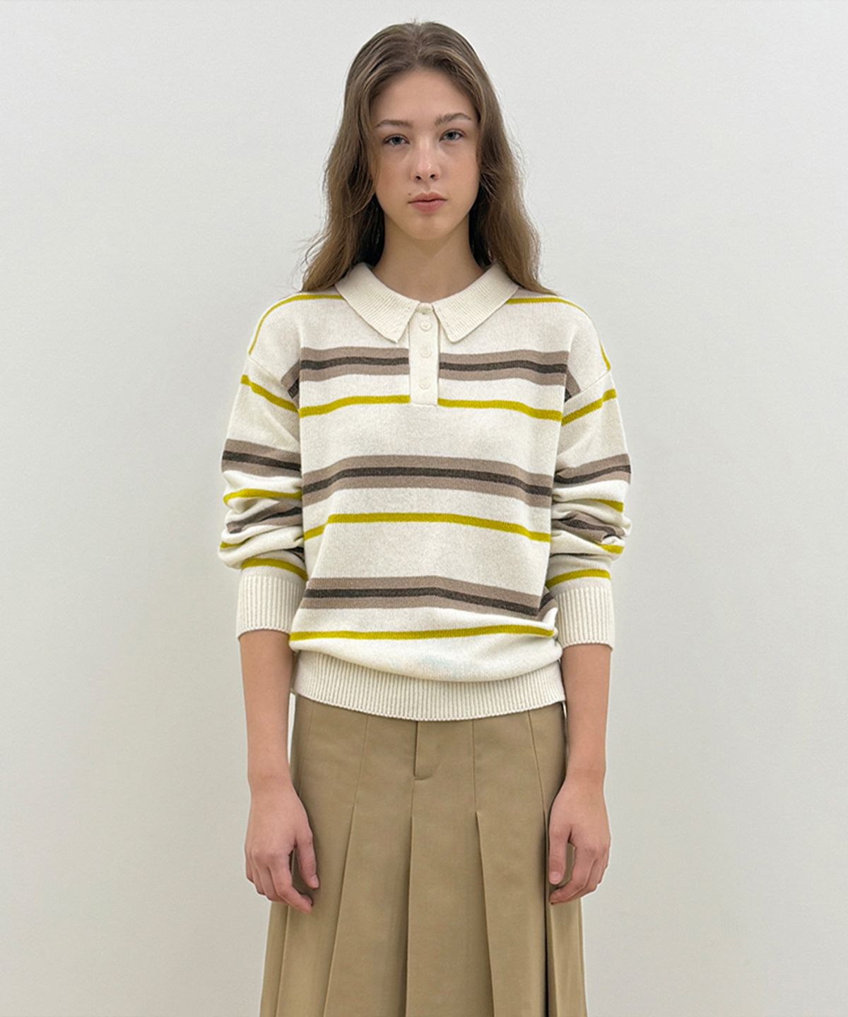 시눈(SINOON) Sinoon Striped Polo Knit (Ivory)