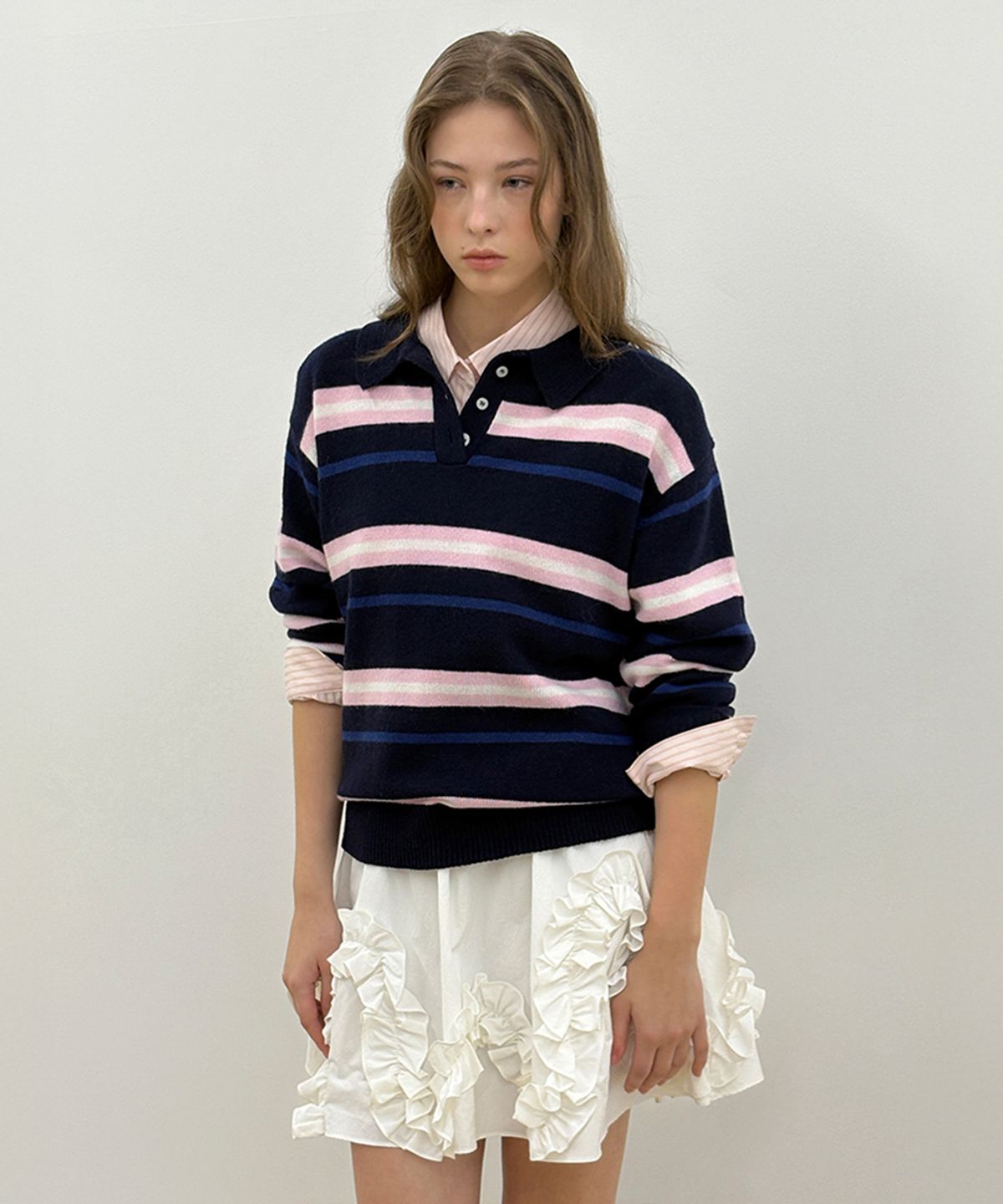 시눈(SINOON) Sinoon Striped Polo Knit (Navy)