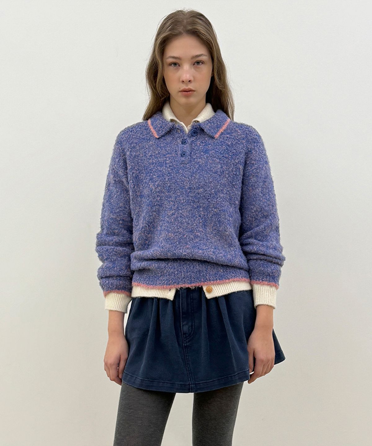 시눈(SINOON) Mixed Boucle Collar Knit (Blue)