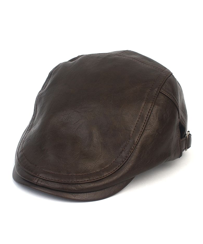 Soft Leather Brown SideBelt Huntingcap 헌팅캡