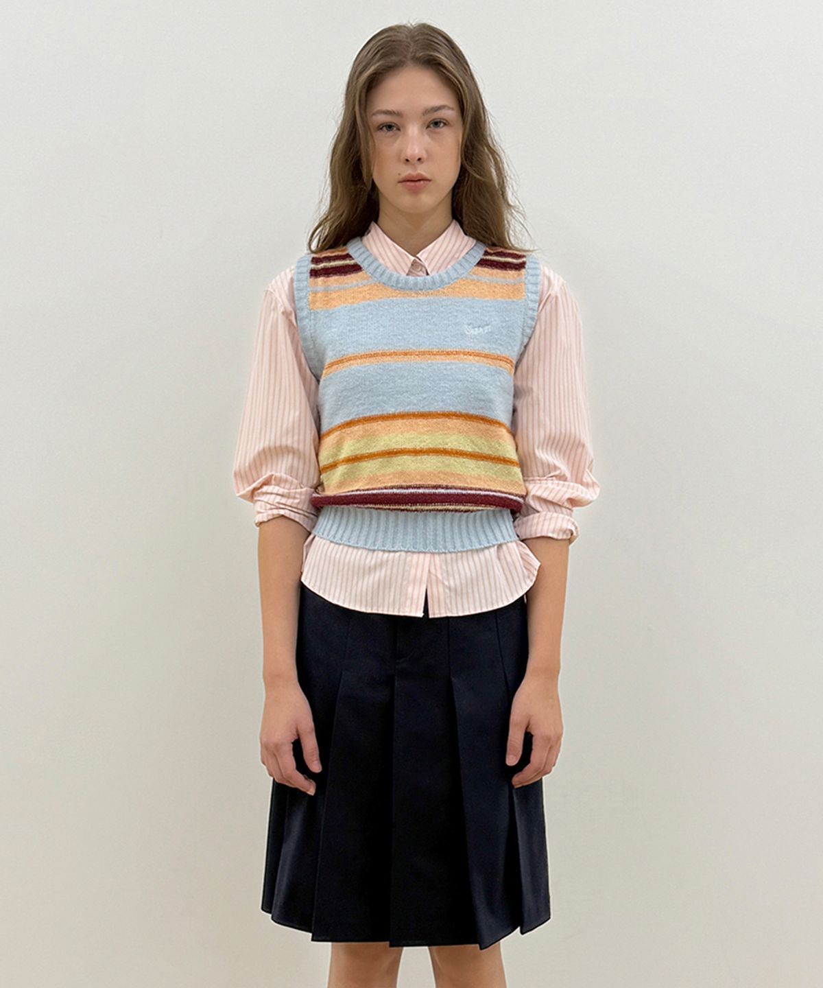 시눈(SINOON) Sinoon Mix Stripe Knit Vest (Blue Mix)