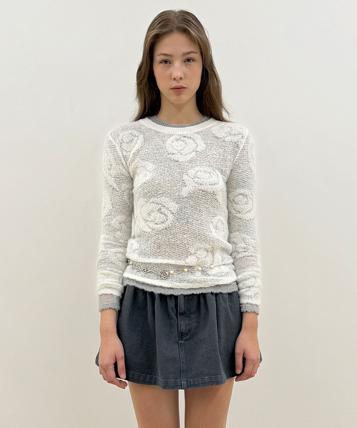 시눈(SINOON) Rose Artwork Long Sleeve Knit (Ivory)