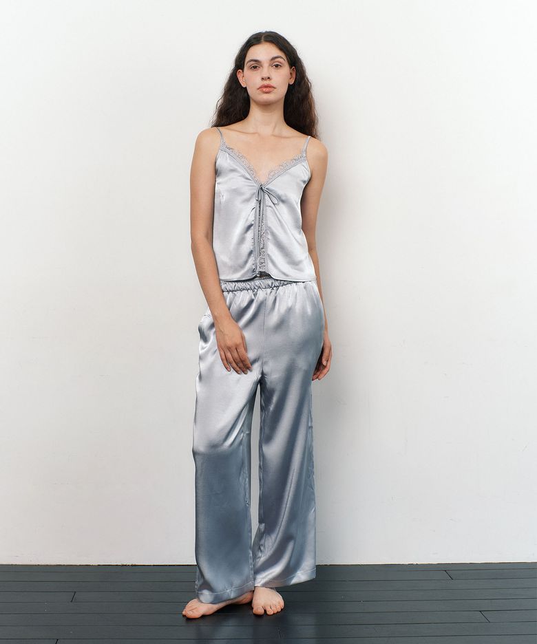LACE SLIP PAJAMA SET / silver blue