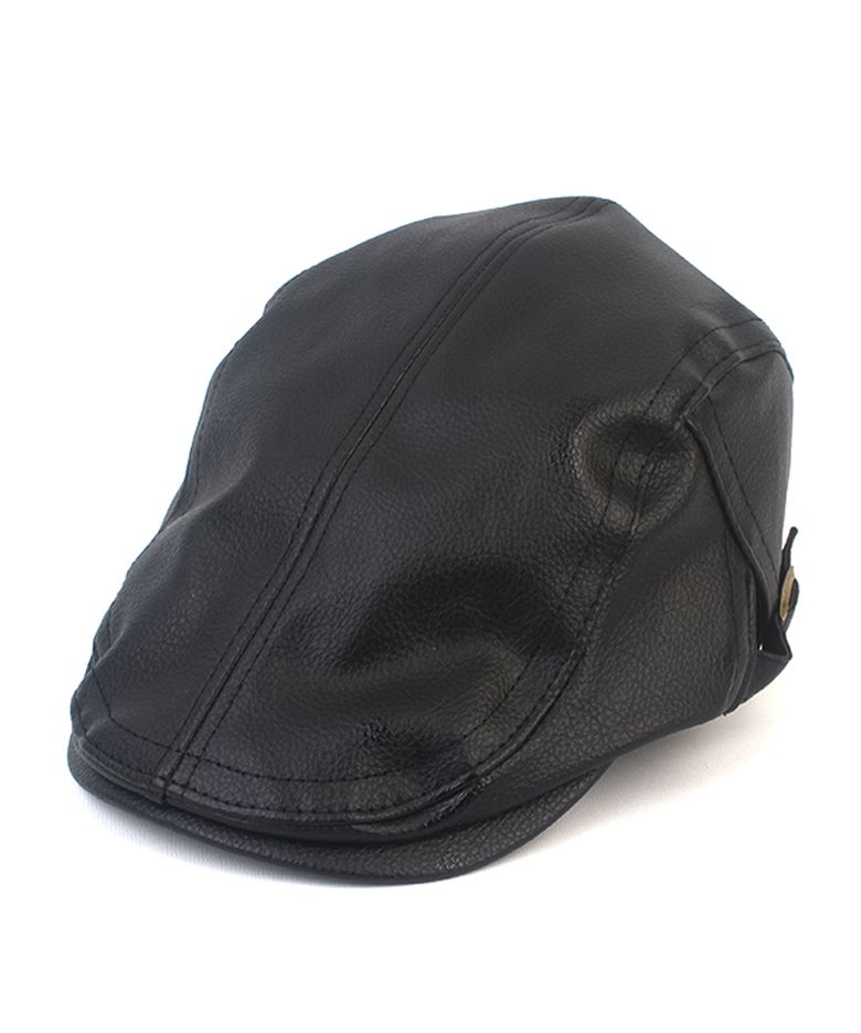 Hard Leather Black SideBelt Huntingcap 헌팅캡