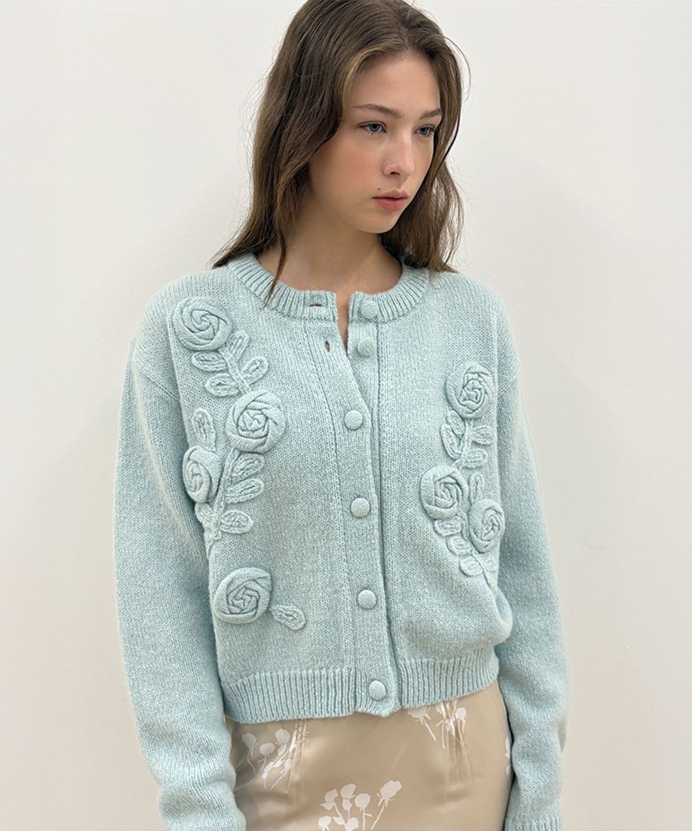 MUSINSA | SINOON Rose Artwork Hairy Cardigan (Mint)