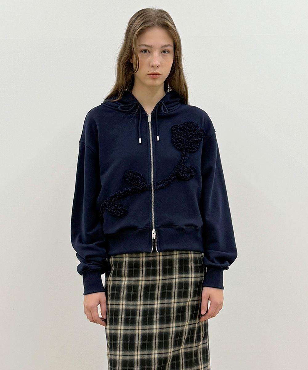 MUSINSA | SINOON Rose Frill Hoodie Zipup (Navy)