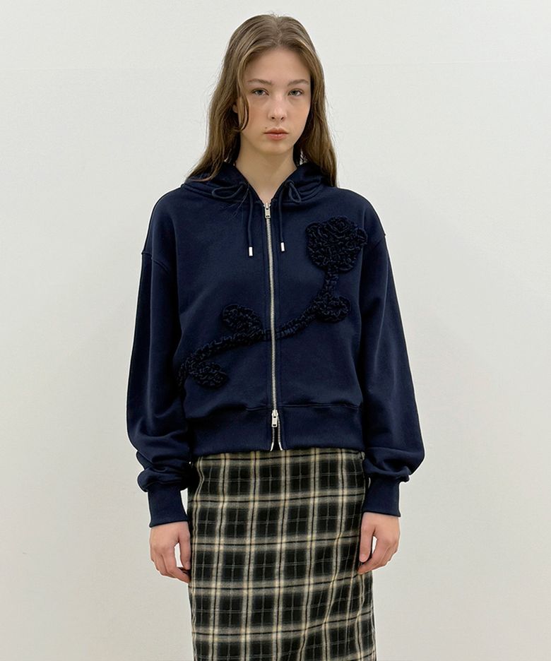 Rose Frill Hoodie Zipup (Navy)
