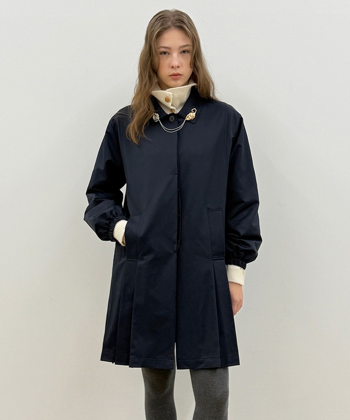 시눈(SINOON) Tailored Pleated Jacket (Navy)