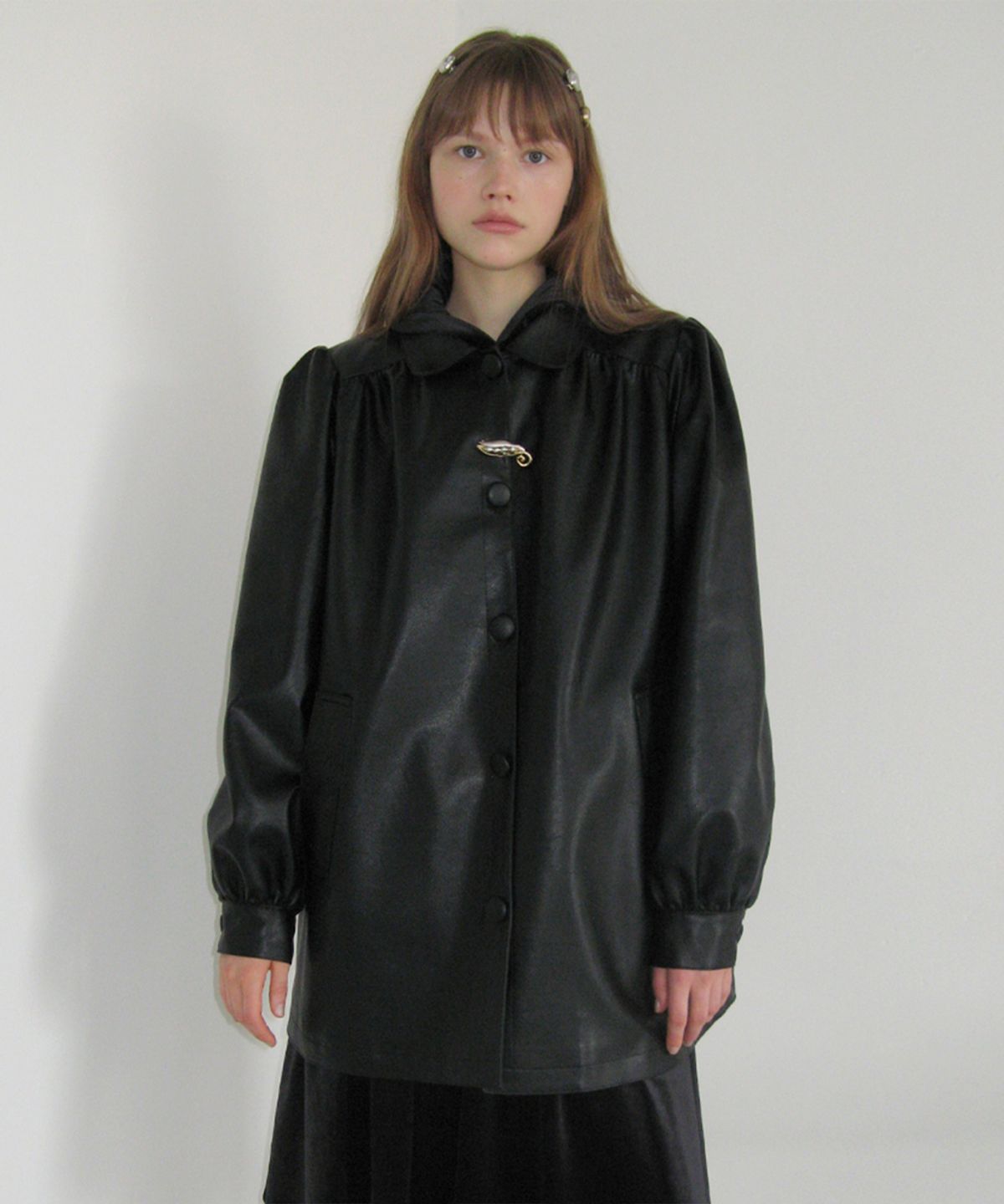 시눈(SINOON) Shirring Leather Jacket (Black)