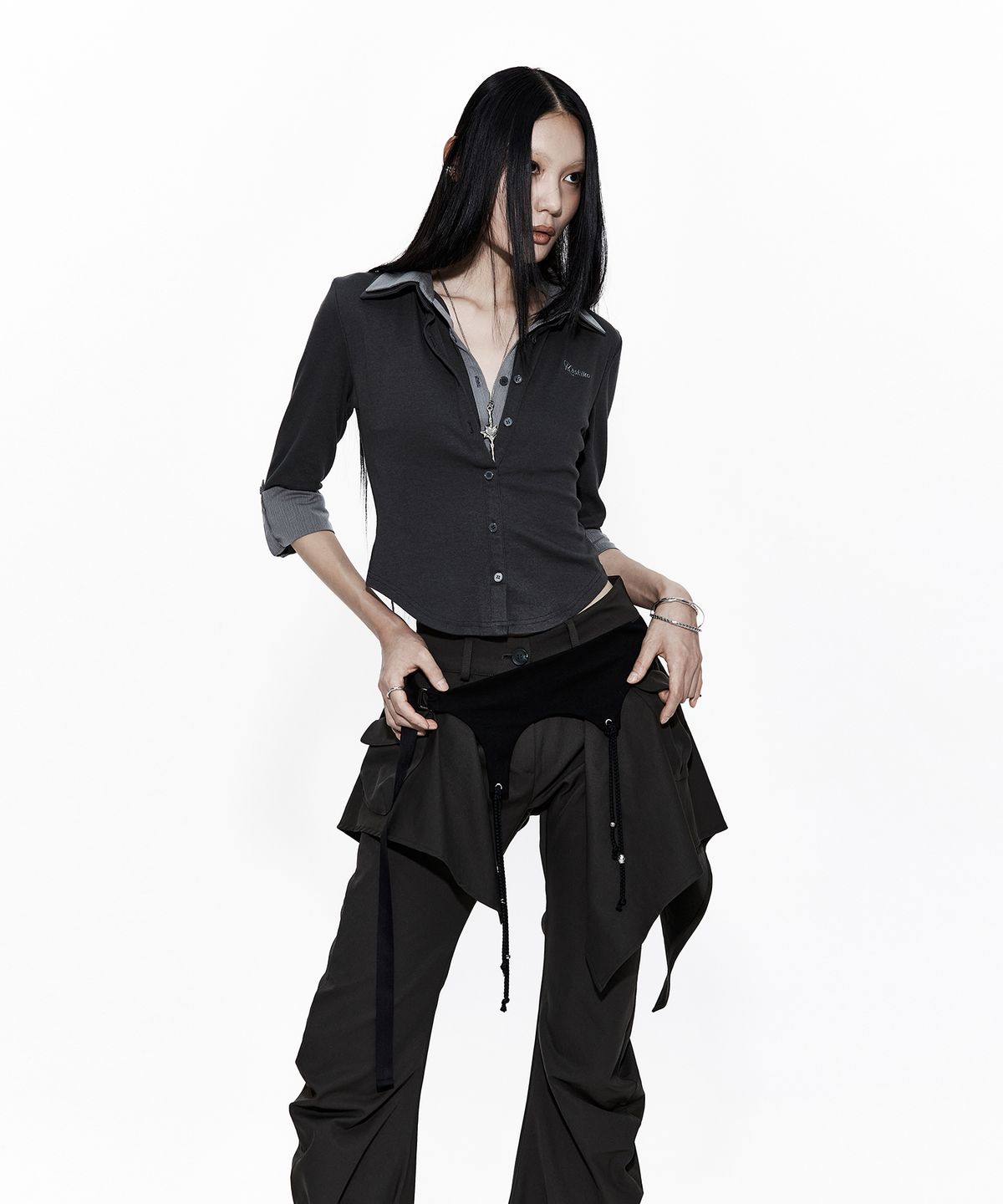 카시코(KASHIKO) Double Collar Slim Shirts Charcoal