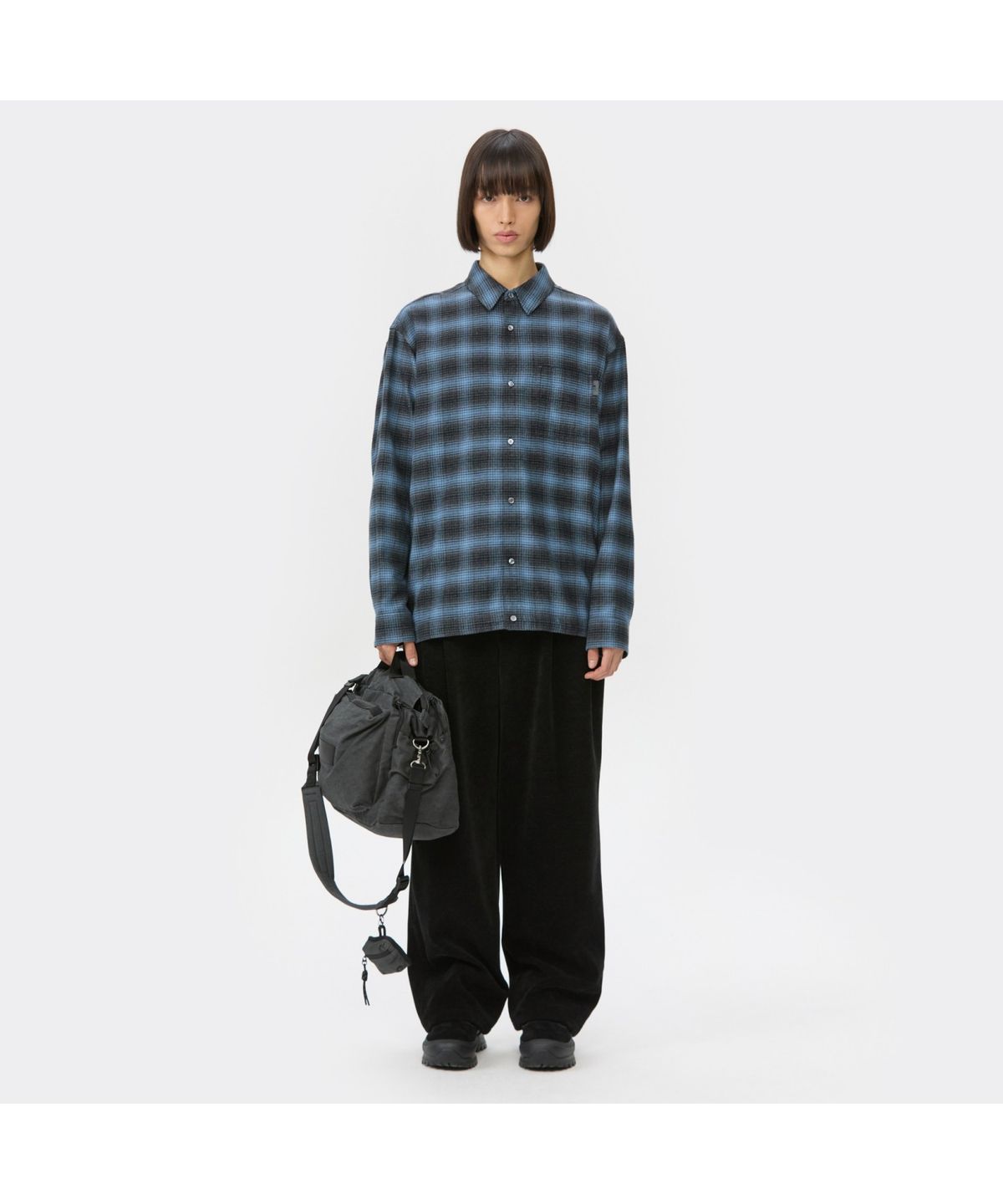 커스텀멜로우(CUSTOMELLOW) Blue Oversized Fit String Check Shirt CWSAW25132BUX
