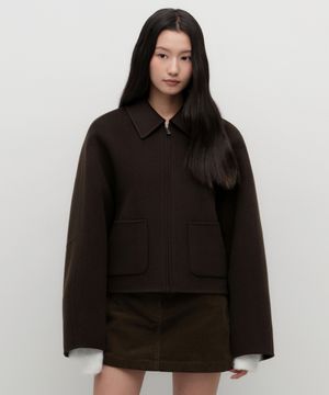 우먼즈 캐시미어 블랜드 핸드메이드 집업 재킷 [다크 브라운]