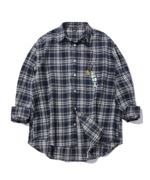 노마드 오버핏 체크 셔츠 네이비