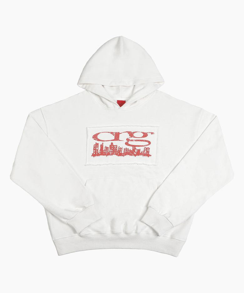 CITY LOGO CUT OFF HOODIE WHITE