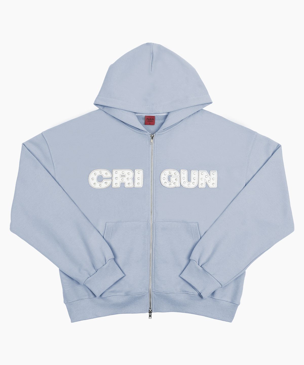 크리건(CRIGUN) APPLIQUE RIVET ZIP UP HOODIE SKY BLUE