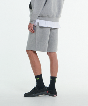 [L~4XL] 시그니처 빅사이즈 와이드 스웨트 하프팬츠_그레이