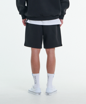 [L~4XL] 시그니처 빅사이즈 와이드 스웨트 하프팬츠_블랙