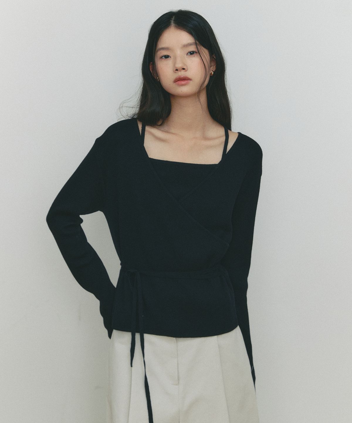 쎄미(SSEMI) WOOL WRAP KNIT&SLEEVELESS(BK)