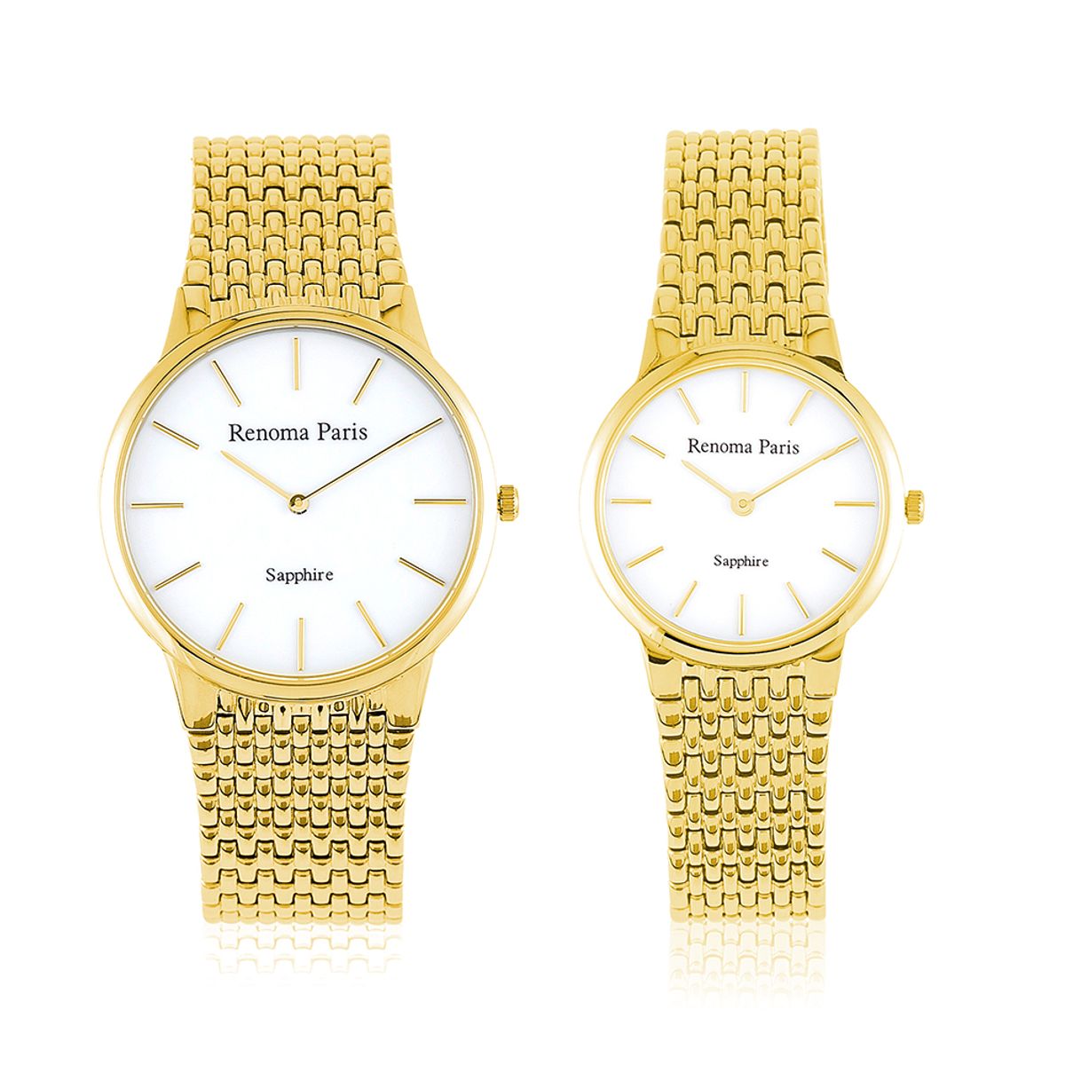 레노마 시계(RENOMA WATCH) 골드 사파이어 글라스 슬림 커플용 메탈시계 RE475GDW
