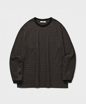 WASHED FINE BORDER L/S T-SHIRT [BROWN]