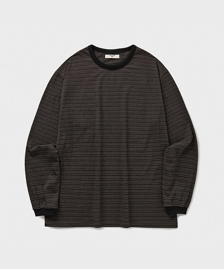 WASHED FINE BORDER L/S T-SHIRT [BROWN]