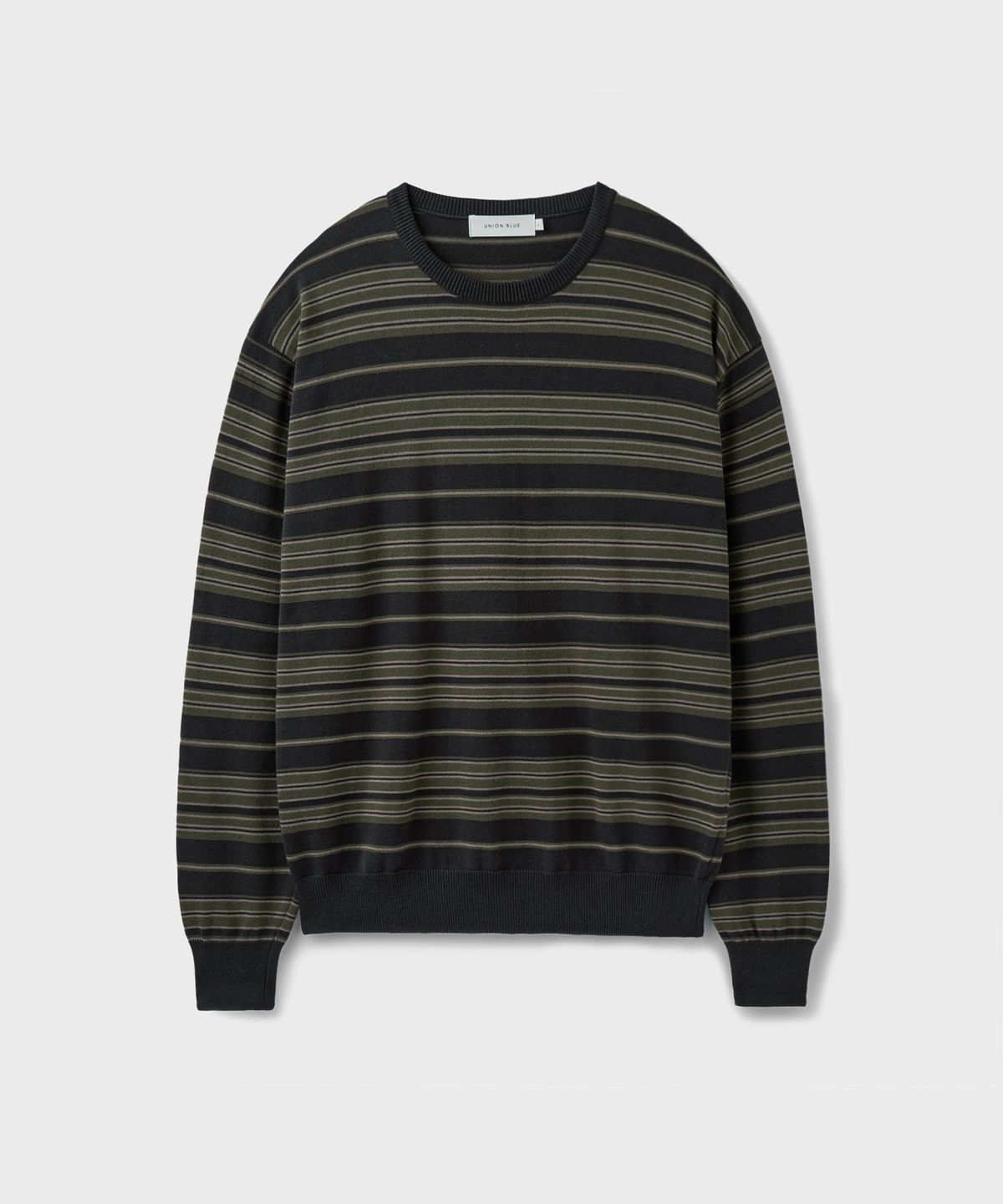 유니온블루(UNION BLUE) MUTED STRIPE CREWNECK KNIT [OBSIDIAN OLIVE]