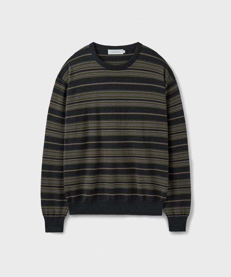 MUTED STRIPE CREWNECK KNIT [OBSIDIAN OLIVE]