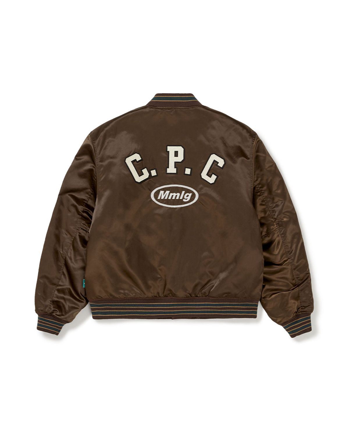 엠엠엘지(MMLG) [Mmlg] CPC SATIN VARSITY JACKET (BROWN)