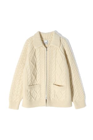 Aran Zip Up Knit Cardigan Ecru