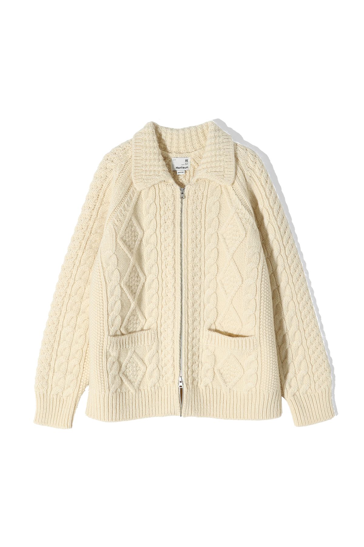 홀리선(HORLISUN) Aran Zip Up Knit Cardigan Ecru