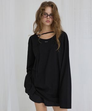 Oversized Back Point Long Sleeve Tee Black