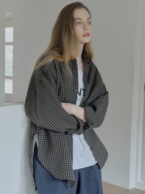 Overfit Cotton Check Shirt - BROWN