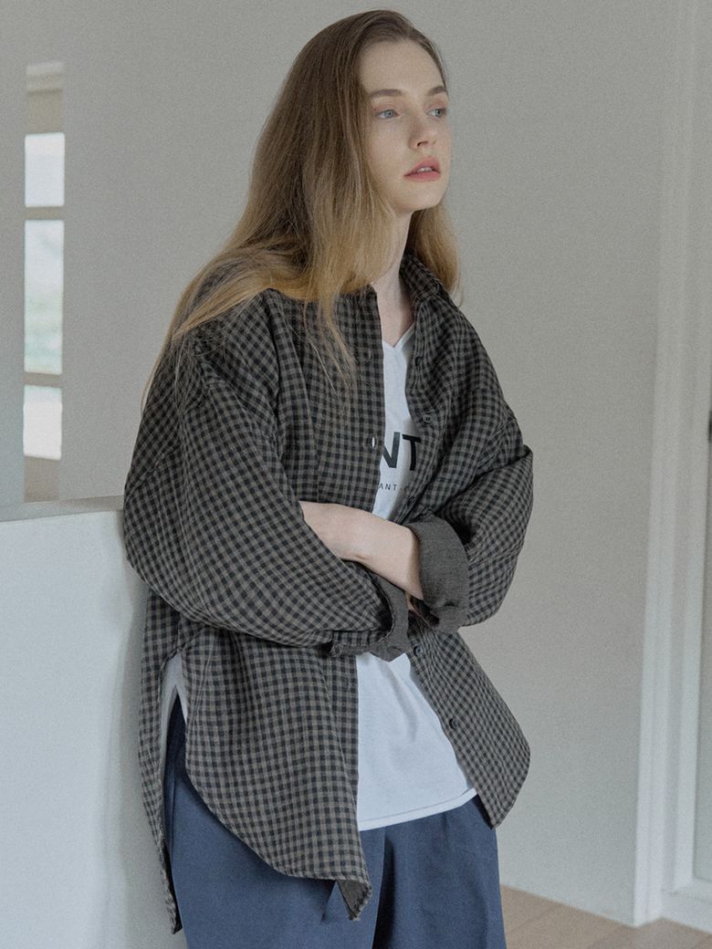 Overfit Cotton Check Shirt - BROWN