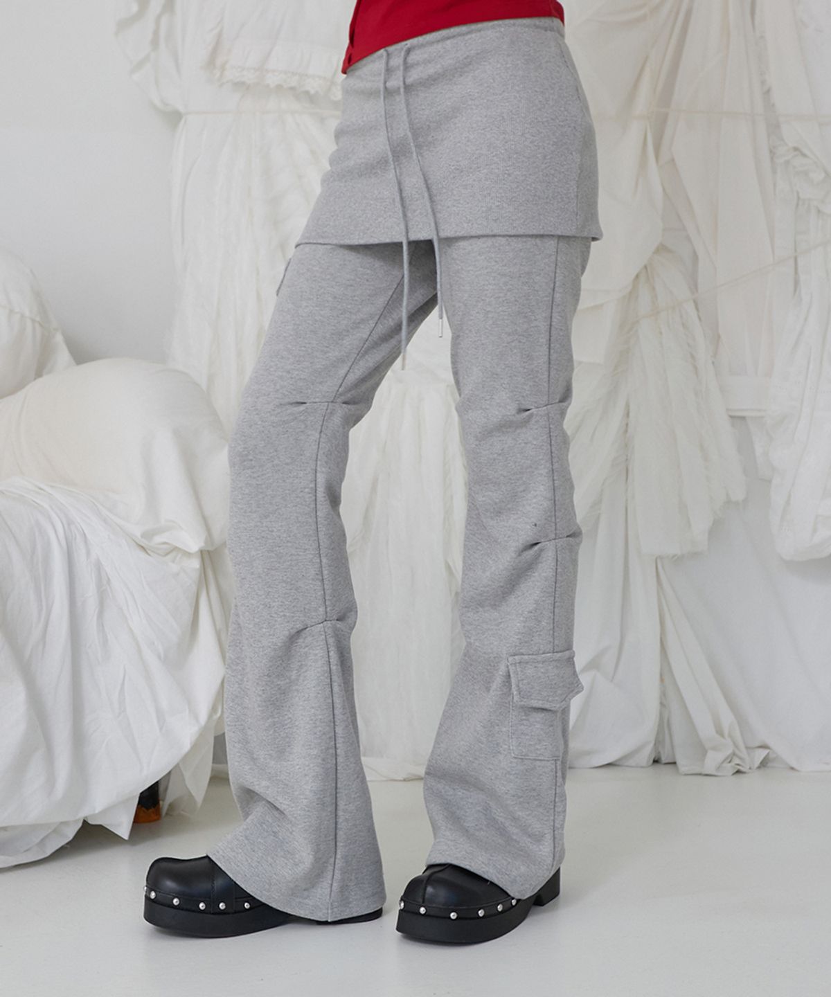 렌세(RENSE) Bootcut Skirt Pants Melange Gray