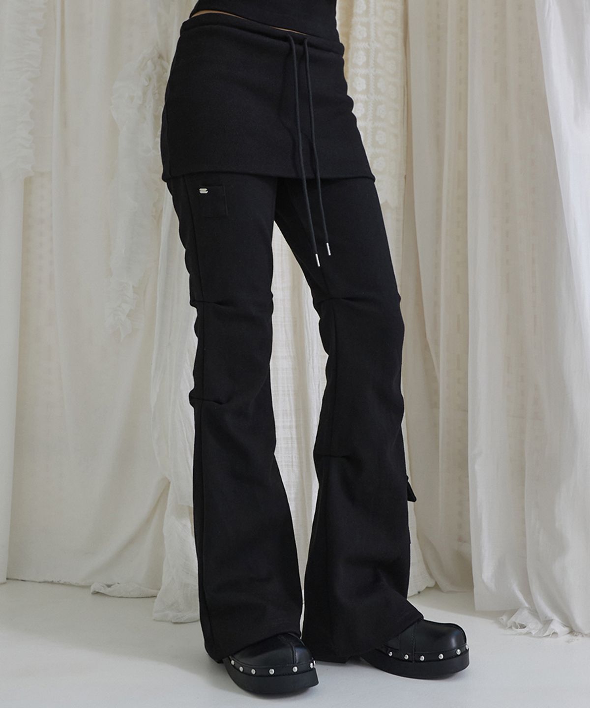 렌세(RENSE) Bootcut Skirt Pants Black