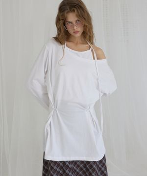 Wide Neck Button Tee White