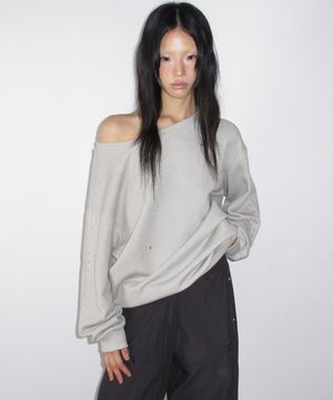 One Shoulder Eyelet Sweatshirts / Grey