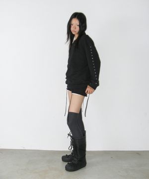 One Shoulder Eyelet Sweatshirts / Black