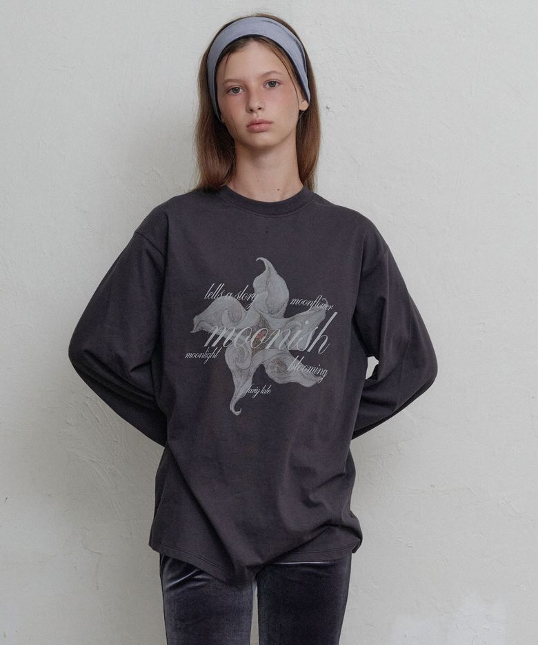Midnight bloom long sleeve t-shirt (Ash grey)