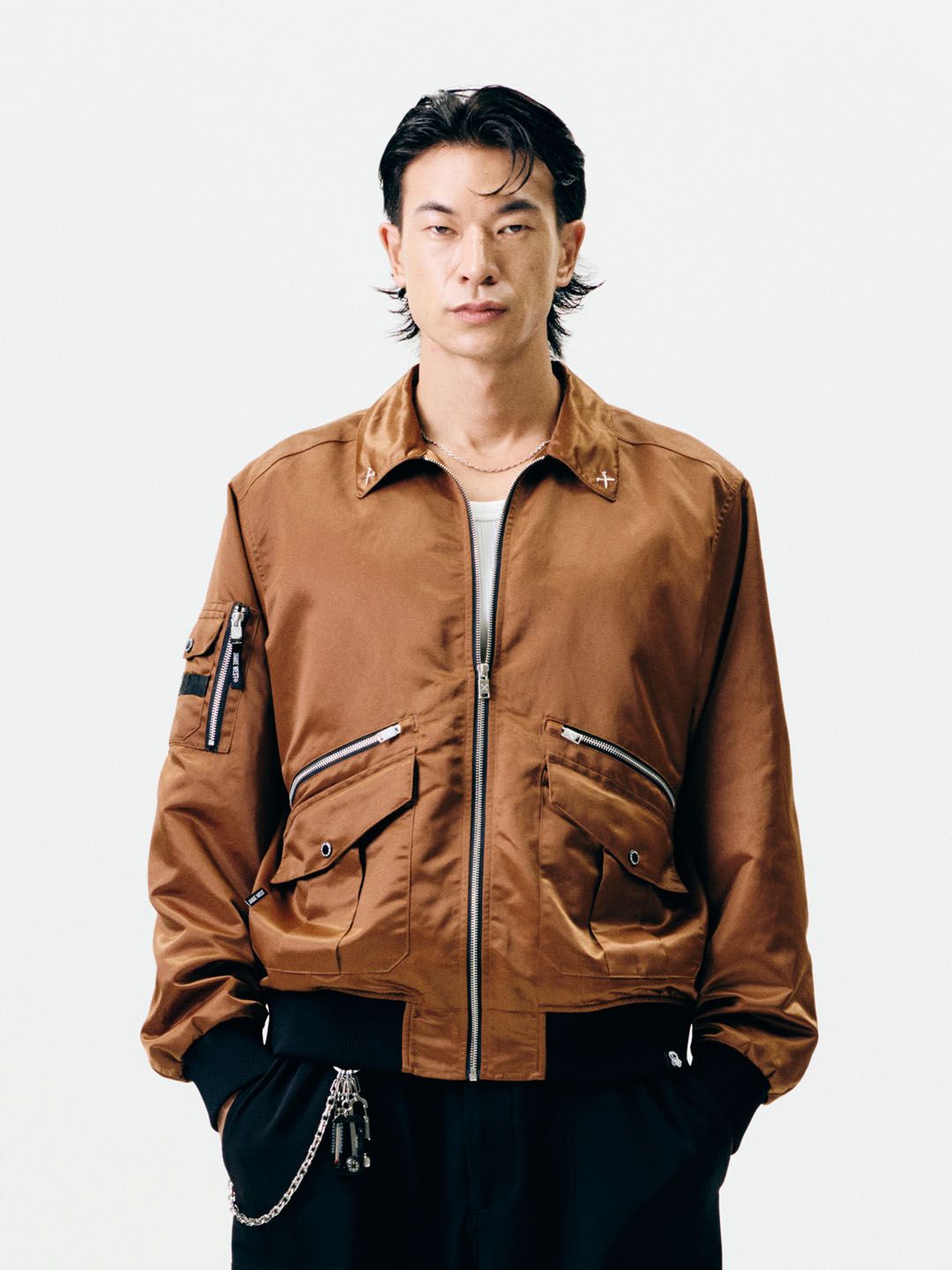 MUSINSA | JAMIE WEST Nylon Collar Point Aviator Jacket (Brown)