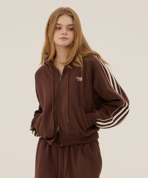 DGDP 레터링 트랙 크롭 후드집업_브라운