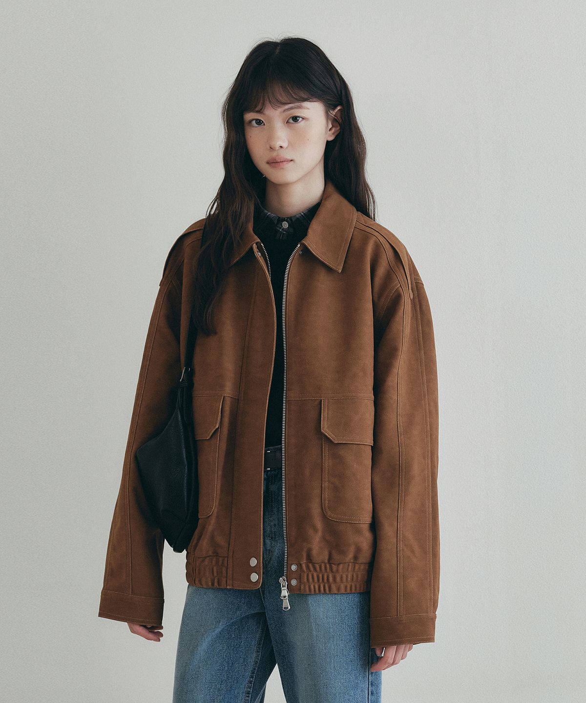 로에일(LOEIL) 레글런 스웨이드 블루종 자켓 - 카멜
