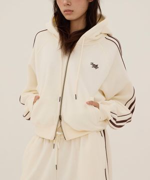 DGDP 레터링 트랙 크롭 후드집업_아이보리