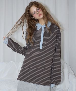 Striped Long Sleeve Rugby Tee Brown