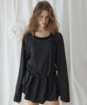 Frill Layered Long Sleeve Charcoal