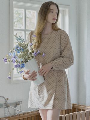 Dot Corduroy Mini Dress - BEIGE