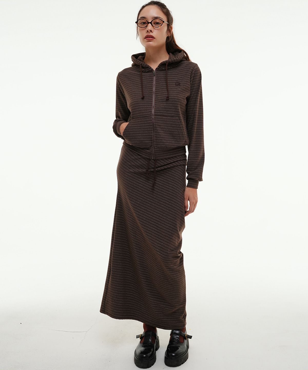 센토르(CENTAUR.KR) CENTAUR STRIPE PEACH LONG SKIRT_BROWN