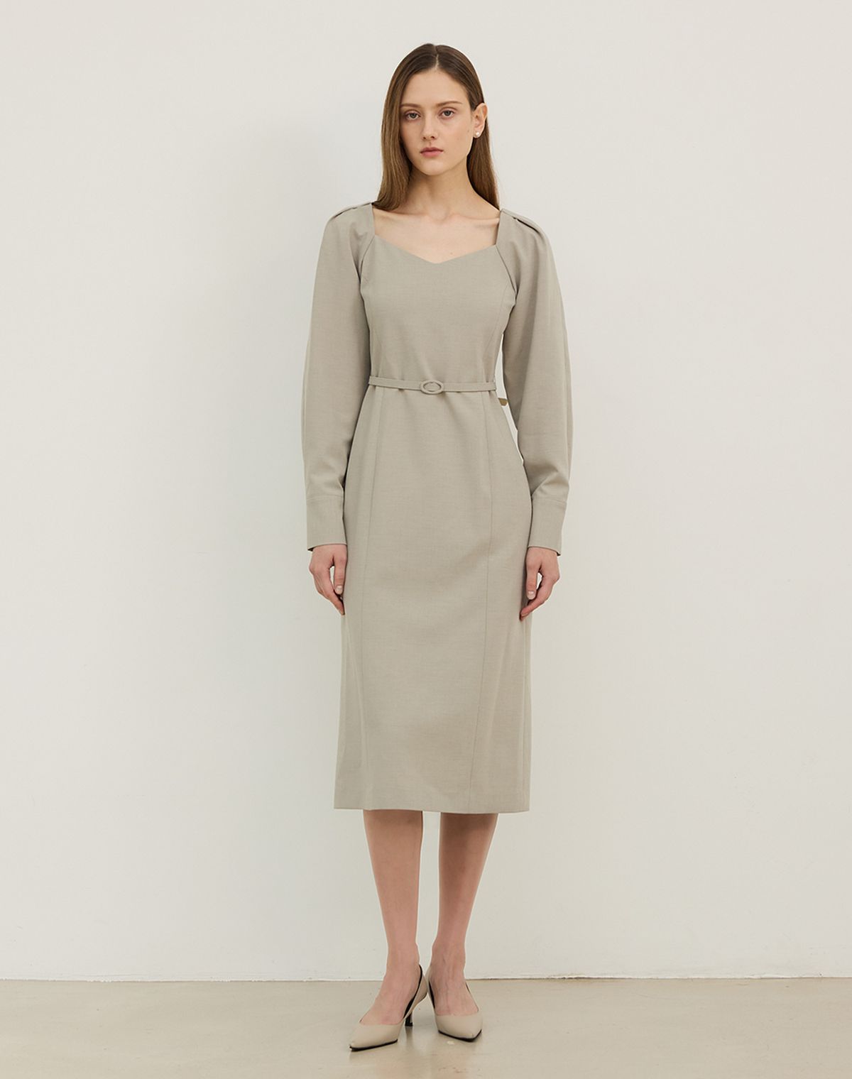 지에마르(GIEMAR) SQUARENECK H LINE DRESS (belt set) 2COLOR  스퀘어넥 에이치 라인 드레스 벨트세트 투컬러