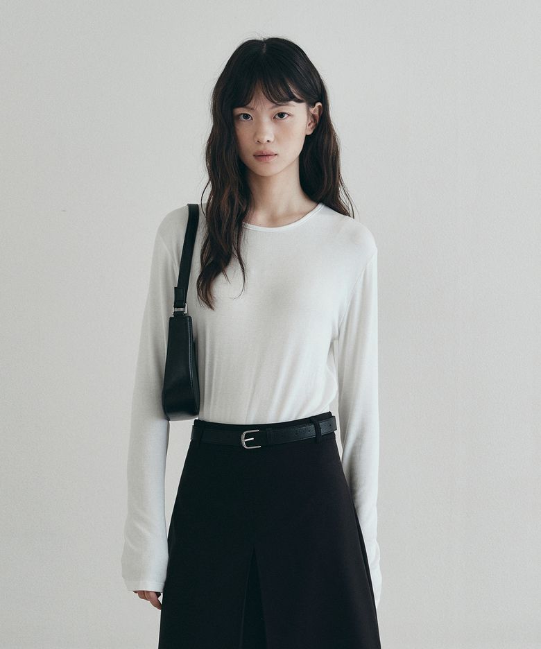 소프트 라운드 골지 티셔츠 - 아이보리