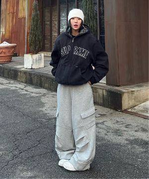 Slant Pleats Multi Cargo Sweat Pants M.Gray